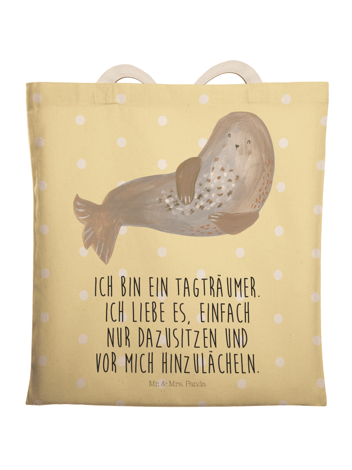 Tasche Robbe Lachen mit Spruch in Gelb Pastell