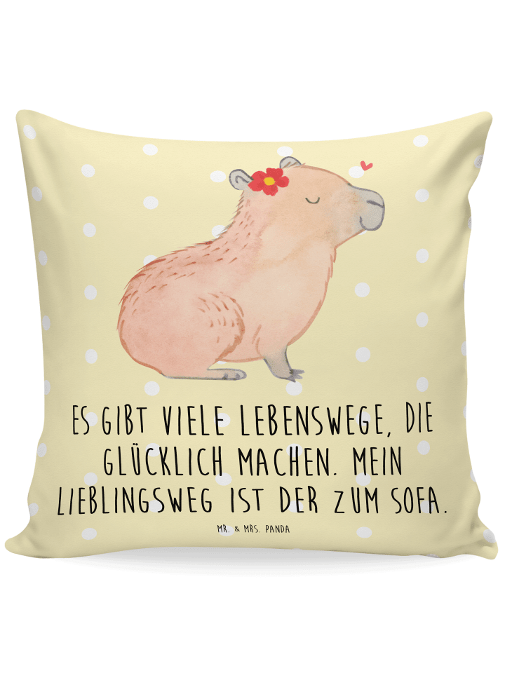 Kissen Capybara Blume mit Spruch in Gelb Pastell