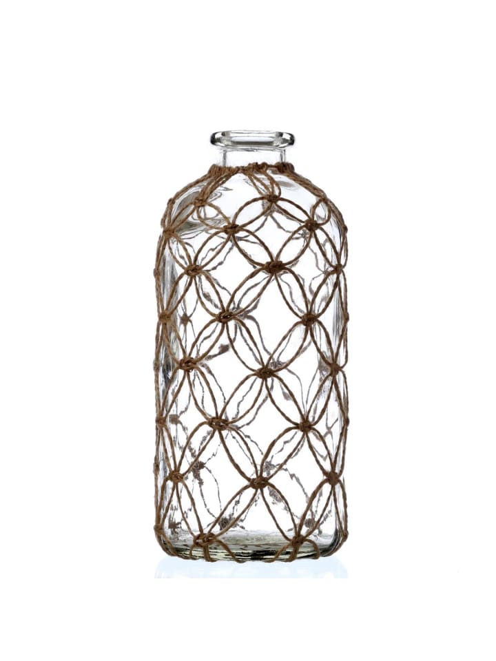 Maritime Dekoflasche mit Juteseil Glasvase H: 25cm in transparent
