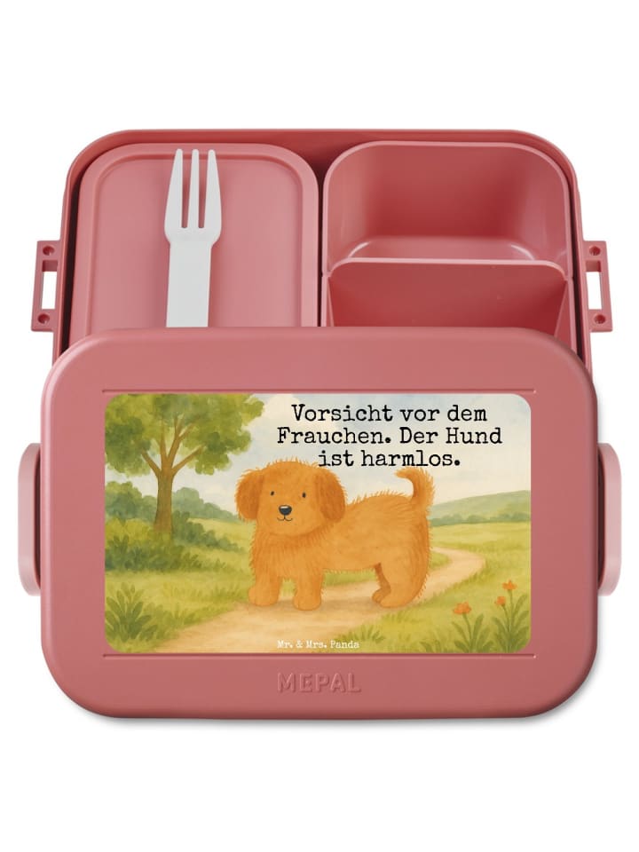 Bentobox Hund Flauschig Design mit Spruch in Rot Pastell