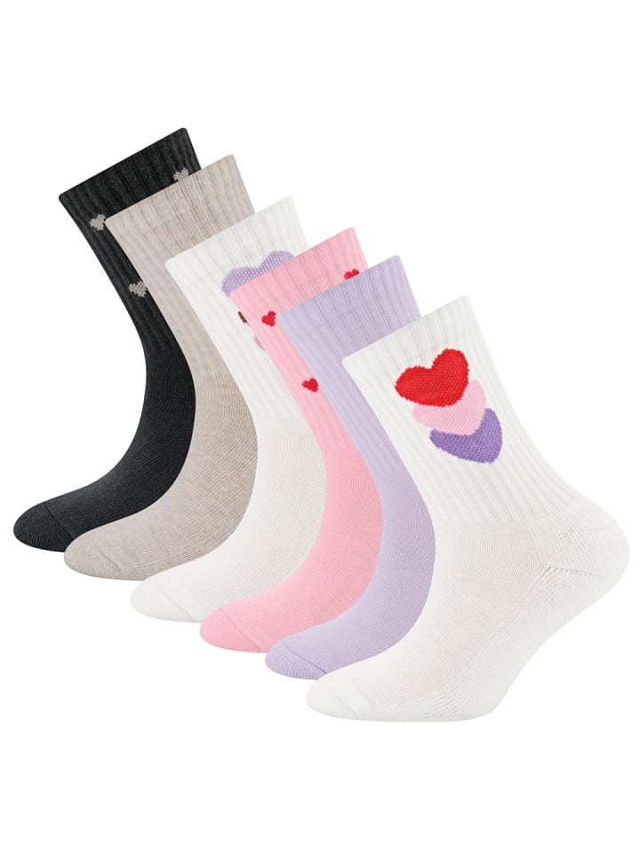 6er-Set Socken 6er Pack Herzen/Rippe in bunt