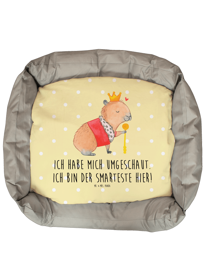 Katzenbett Capybara König mit Spruch in Gelb Pastell
