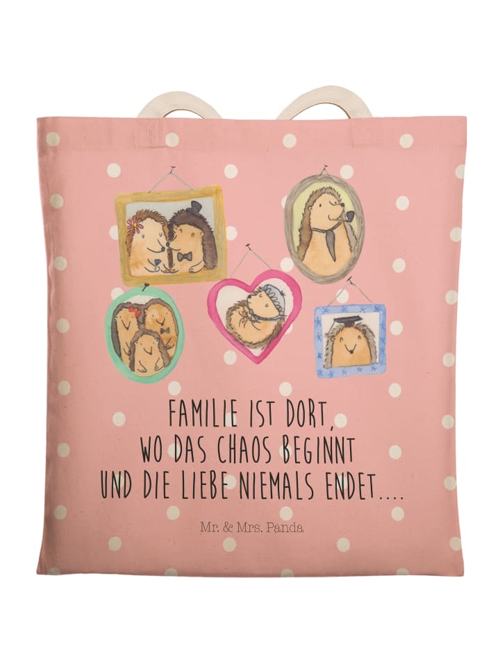 Umhängetasche Igel Familie mit Spruch in Rot Pastell