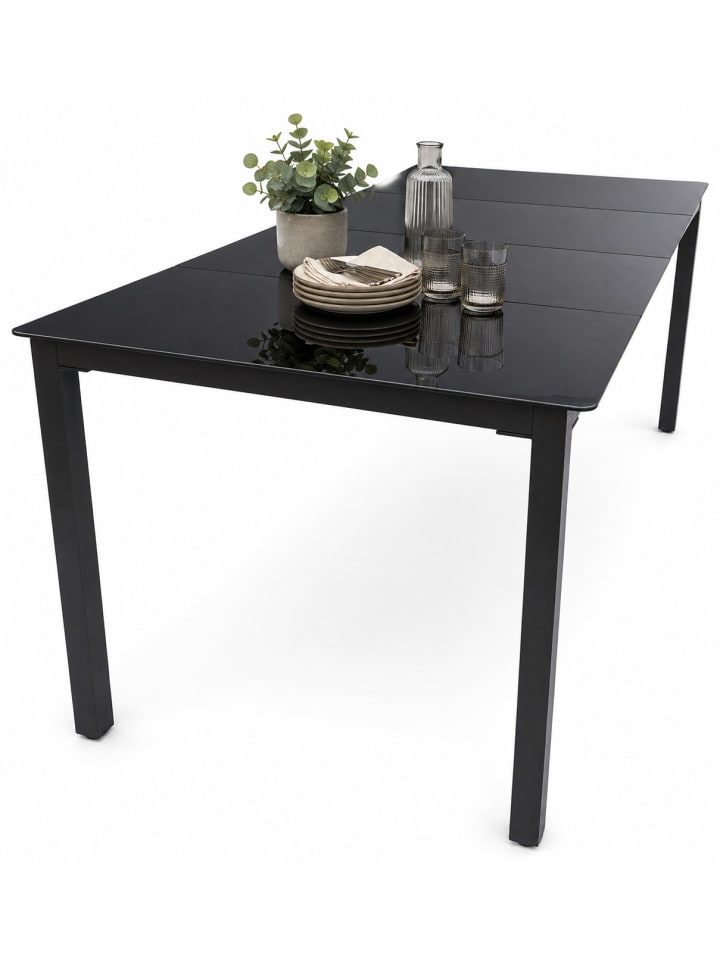 Aluminium Glas Gartentisch Balkontisch 189x90 cm in Schwarzglas