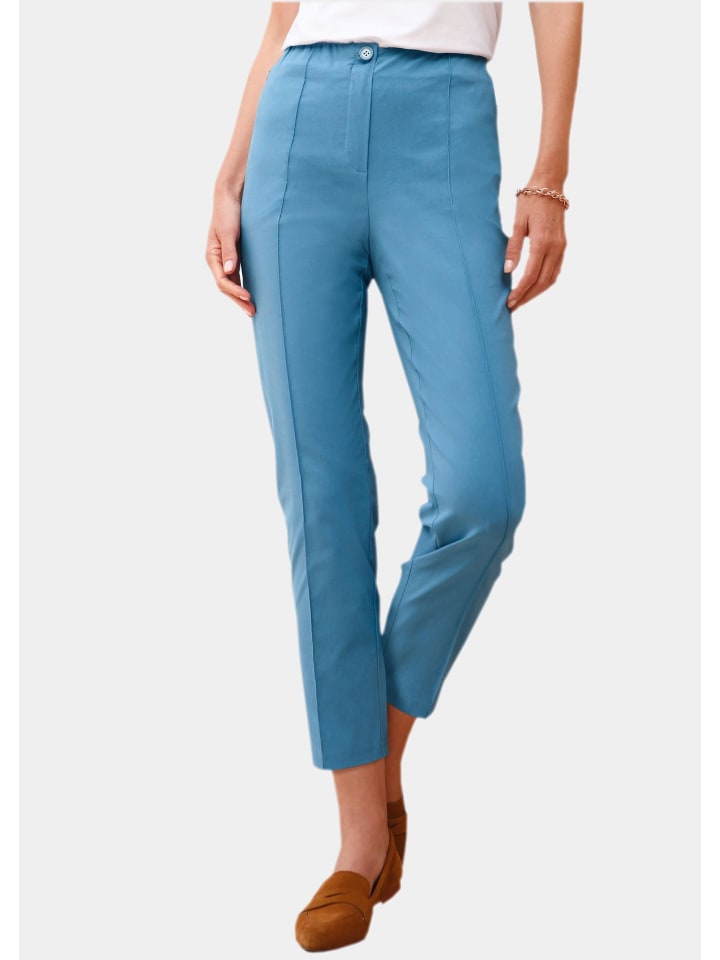 Kurzgröße: Moderne Hose mit streckenden Biesen in taubenblau