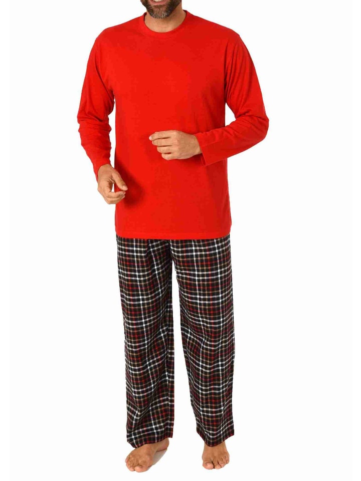 Schlafanzug Pyjama langarm Flanell Hose Oberteil - 70826 in rot