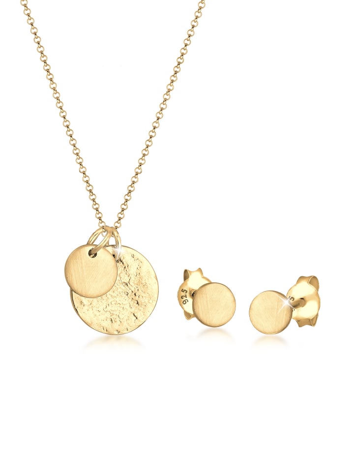 Schmuckset 925 Sterling Silber Geo, Kreis, Plättchen in Gold