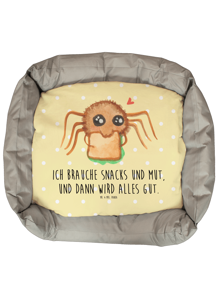 Katzenkissen Spinne Agathe Sandwich mit Spruch in Gelb Pastell