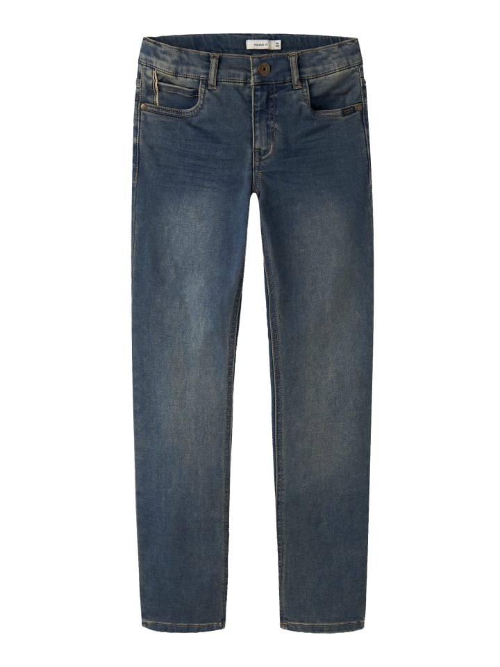 Stretch Jeans Slim Fit Used Look Verstellbar in Blau-2