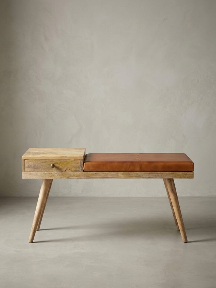 Sitzbank Ziegenleder | 100x52cm, Retro, Stauraum, Braun