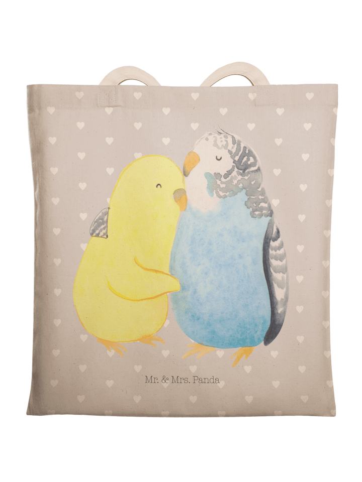 Stofftasche Wellensittich Liebe ohne Spruch in Grau Pastell
