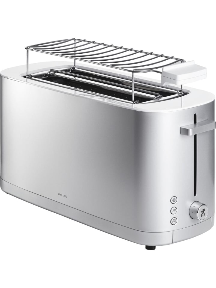 Toaster Enfinigy Langschlitz-Toaster 1800W Brötchenaufsatz in Silber
