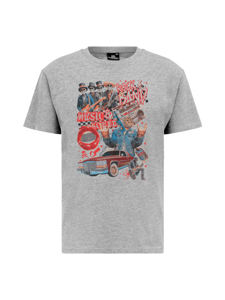 T-Shirt Xtreme Retro Rock Skull Graphic in Heather Grey