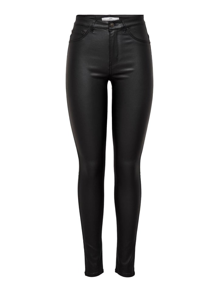 Skinny Jeans Leder Optik High Waist Stretch Coated Denim Pants in Schwarz