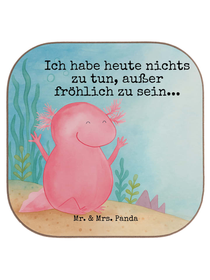 Glas-Untersetzer Axolotl Hurra Design mit Spruch in Weiß