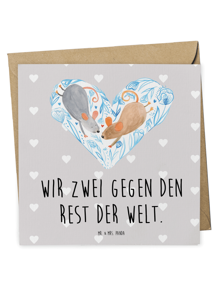 Deluxe Karte Mäuse Herz mit Spruch in Grau Pastell