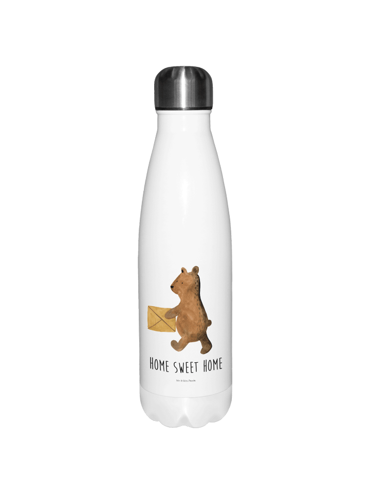 Trinkflasche Bär Zuhause mit Spruch in Weiß