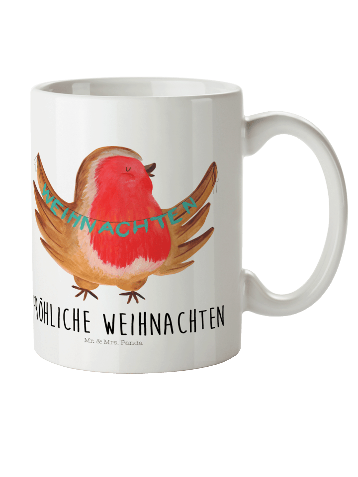 Pott Rotkehlchen Weihnachten mit Spruch in Weiß