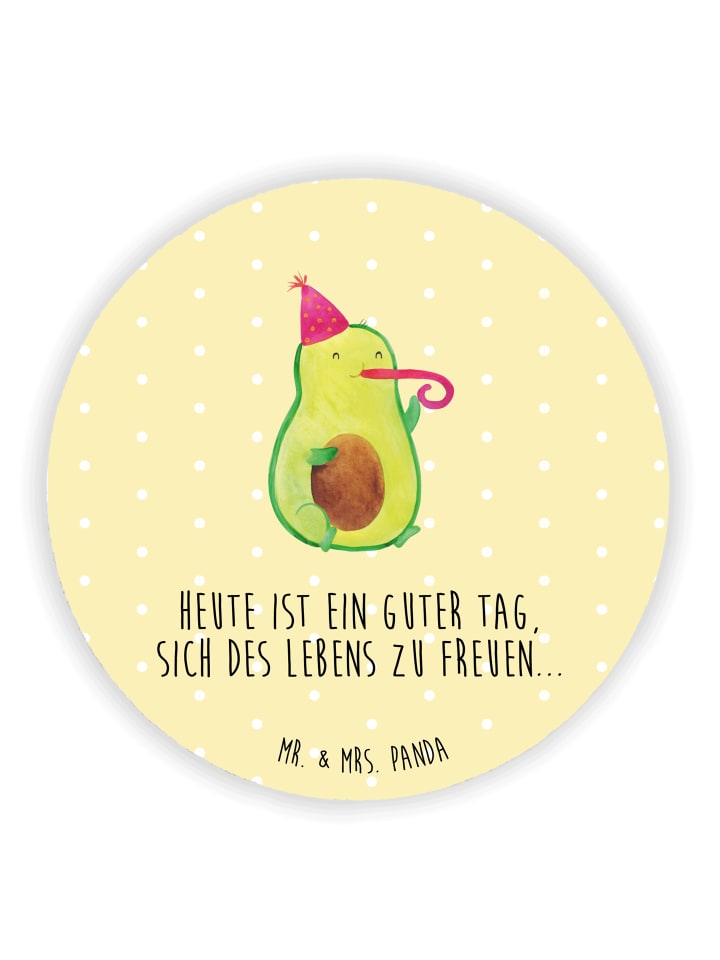 Magnet Avocado Feier mit Spruch in Gelb Pastell