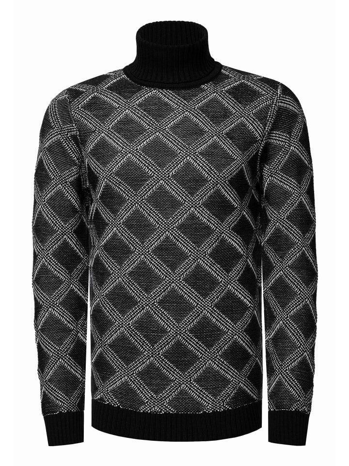 Grobstrick mit Karomuster Rollkragen-Pullover in Schwarz