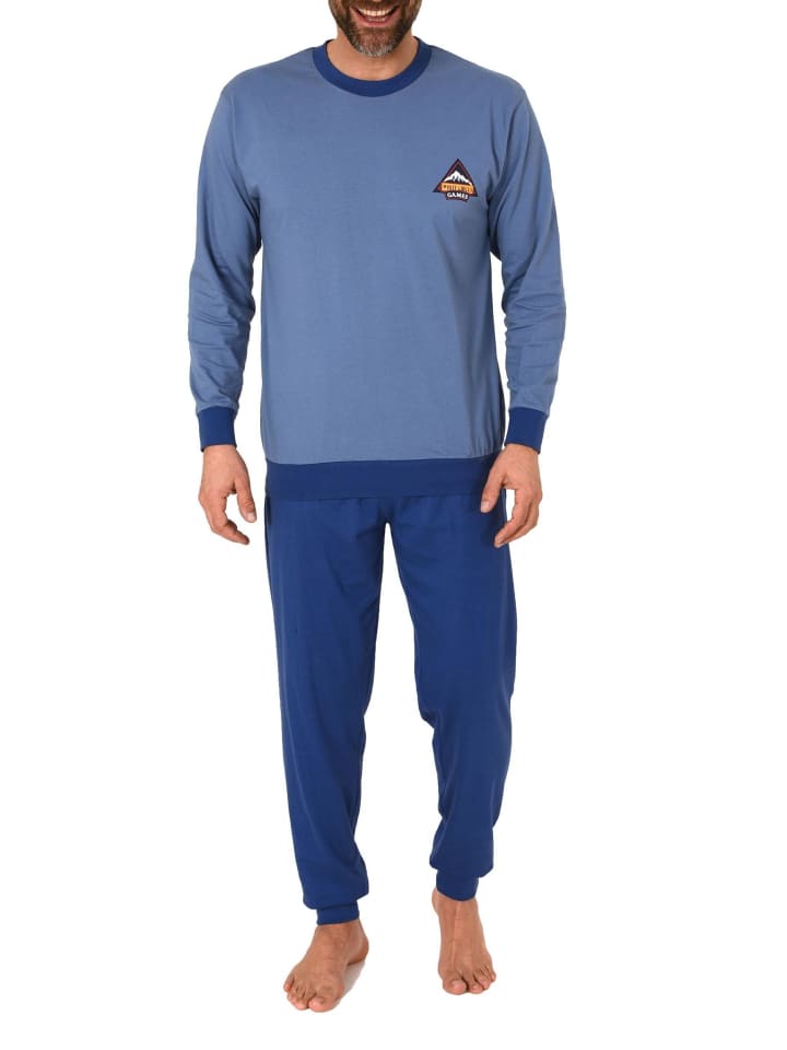 langarm Schlafanzug Homewear Bündchen Pyjama Hausanzug - 83273 in petrol