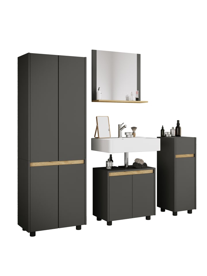 4-tlg. Badmöbel Set Komplett Badschrank Cosila L in Anthrazit