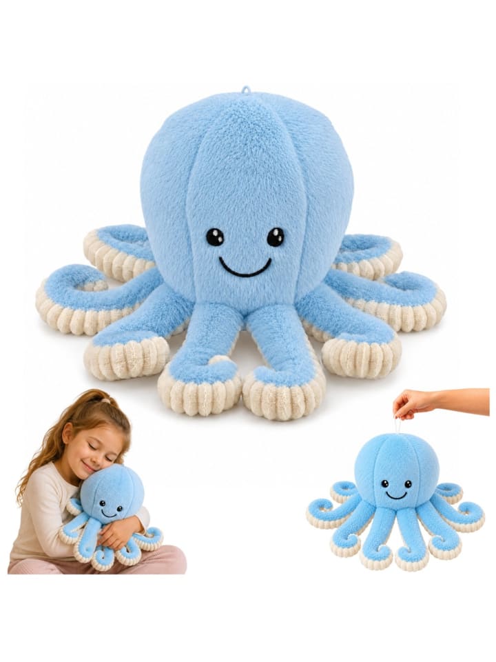 Plüsch-Oktopus, Kuscheltier mit elastischen Tentakeln, blau, 50 cm