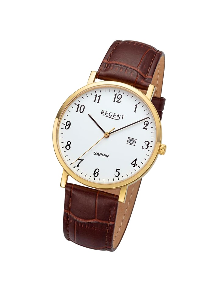 Analog-Armbanduhr Regent Lederarmband braun groß (ca. 40mm)