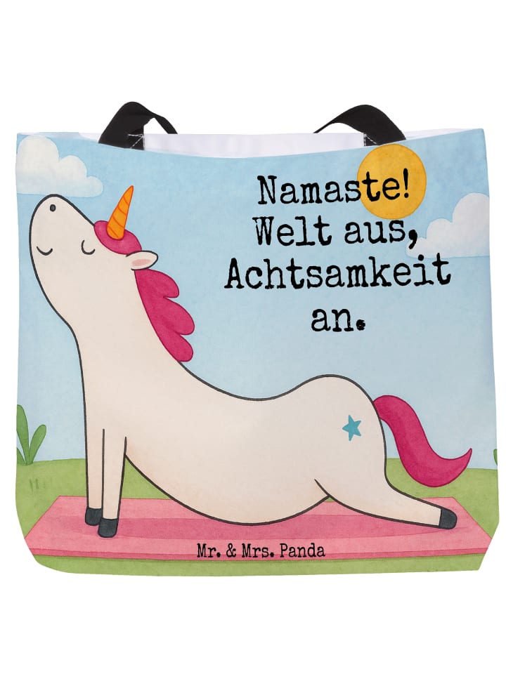 Tasche Einhorn Yoga Design mit Spruch in Weiß