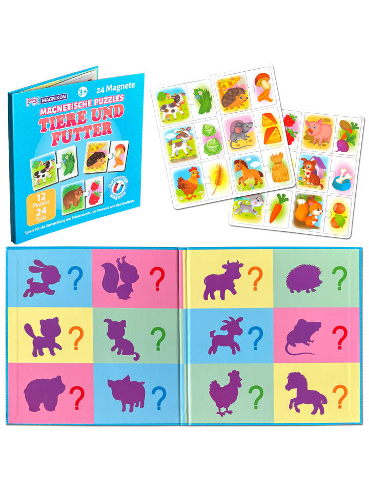 Magnetische Puzzles Tiere und Futter 2-teilig Magnetpuzzles für 2 Jährige