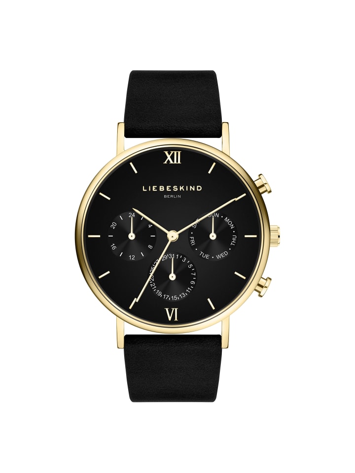 Armbanduhr Leather Signature Chrono in schwarz