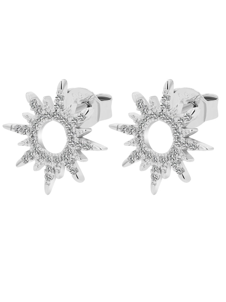 Damen Ohrstecker Sonne aus 925 Silber mit Zirkonia in silber