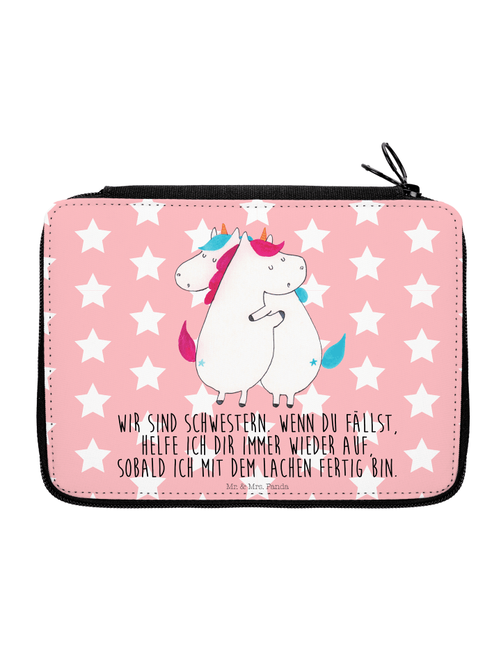 Federtasche Einhörner Umarmen mit Spruch in Rot Pastell