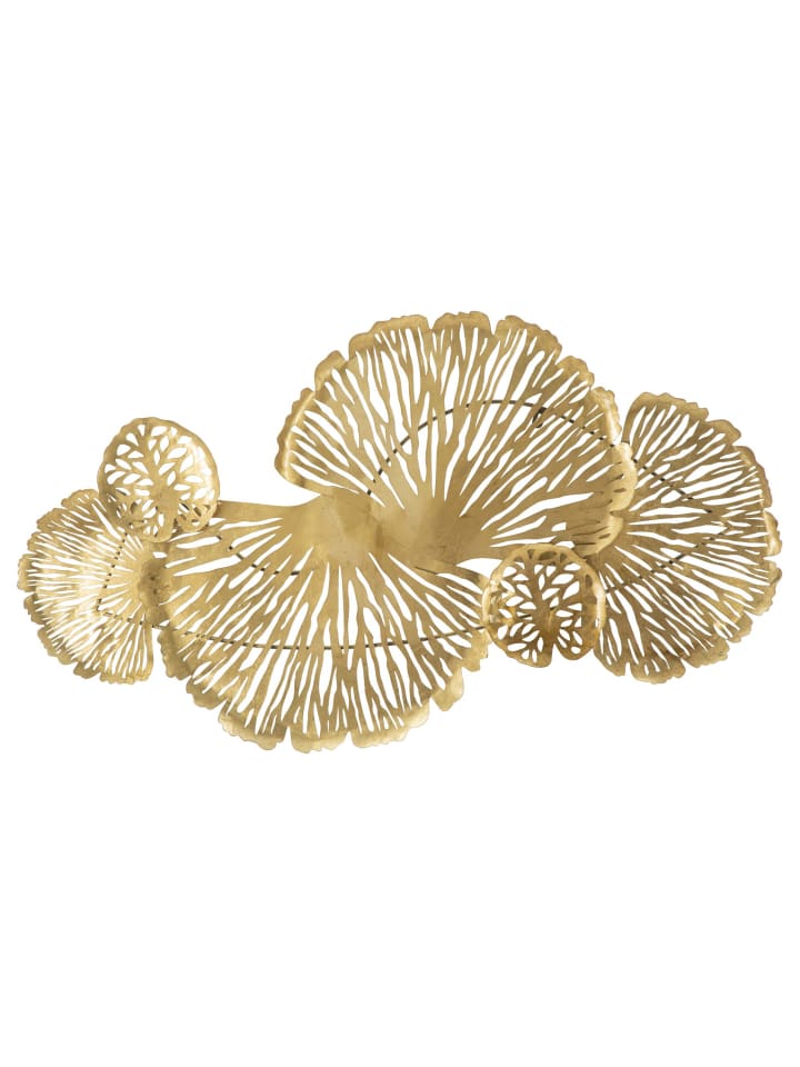 Dekorative 3D-Platte aus goldfarbenem Metall mit Blättern, 115 x 5 x 64 cm