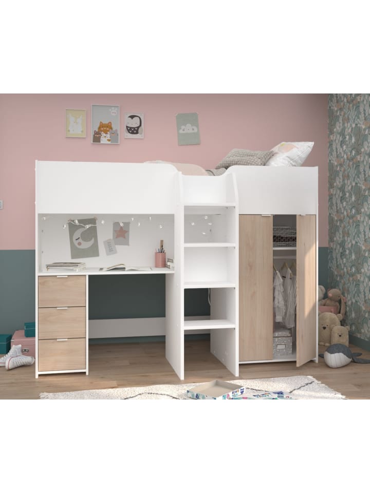 Hochbett mit Kleiderschrank und Schreibtisch Bett 90 x 200 cm