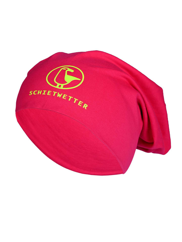 Beanie mit Print Möwe in dark pink/neon yello