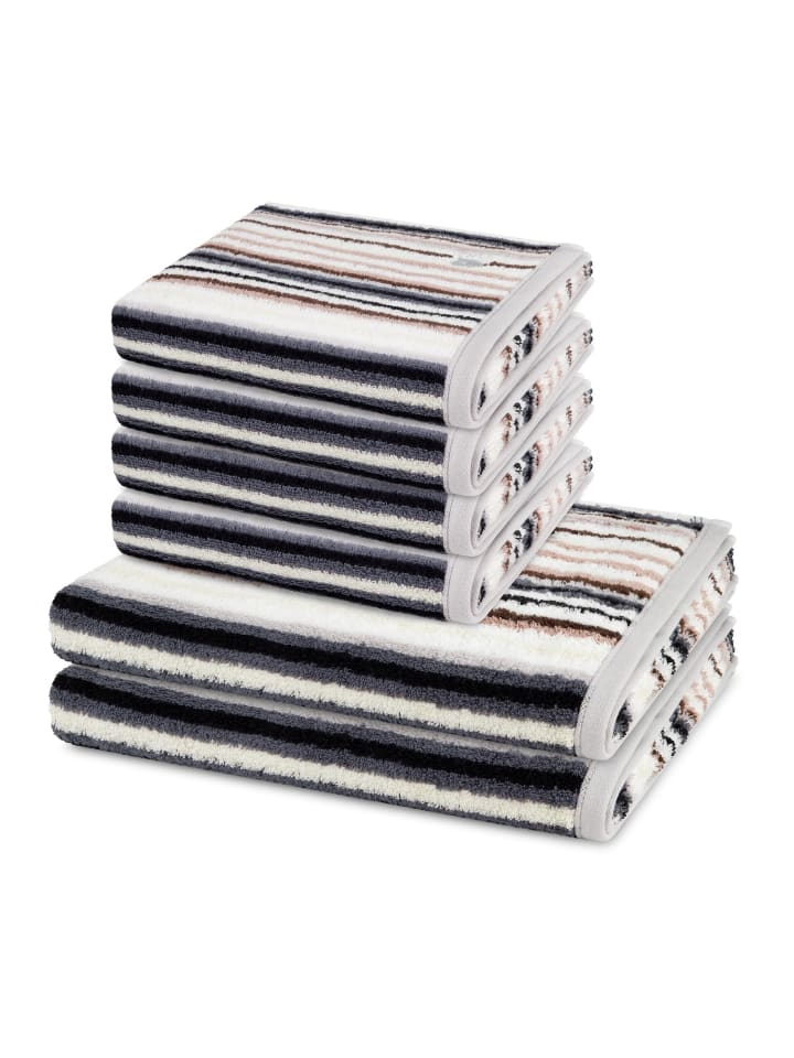 4 X Handtuch 2 X Duschtuch im Set Vita in Dunkelgrau / braun