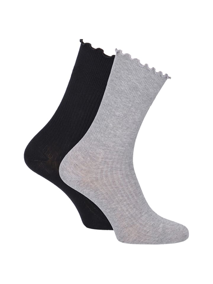 Socken mit Rüschen-Abschlussbund in black und grau