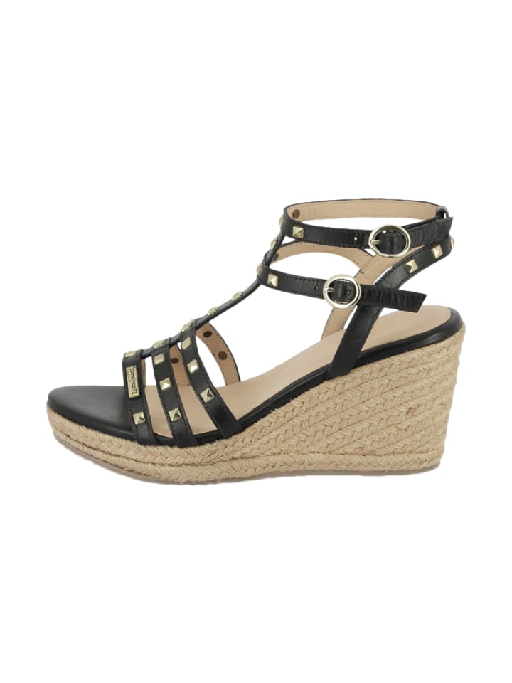 Lili – Sandalen aus Leder mit Keilabsatz Schwarz