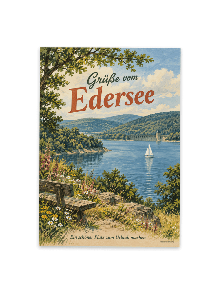 Grußkarte Edersee sommerlich Design mit Spruch in Weiß