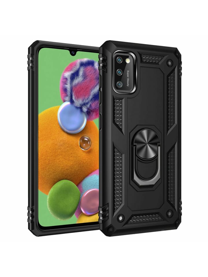 Silikon TPU Slim Case mit 360 Grad Ring Ständer Schwarz in Schwarz