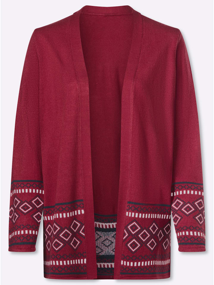 Long-Strickjacke in kirsche-marine