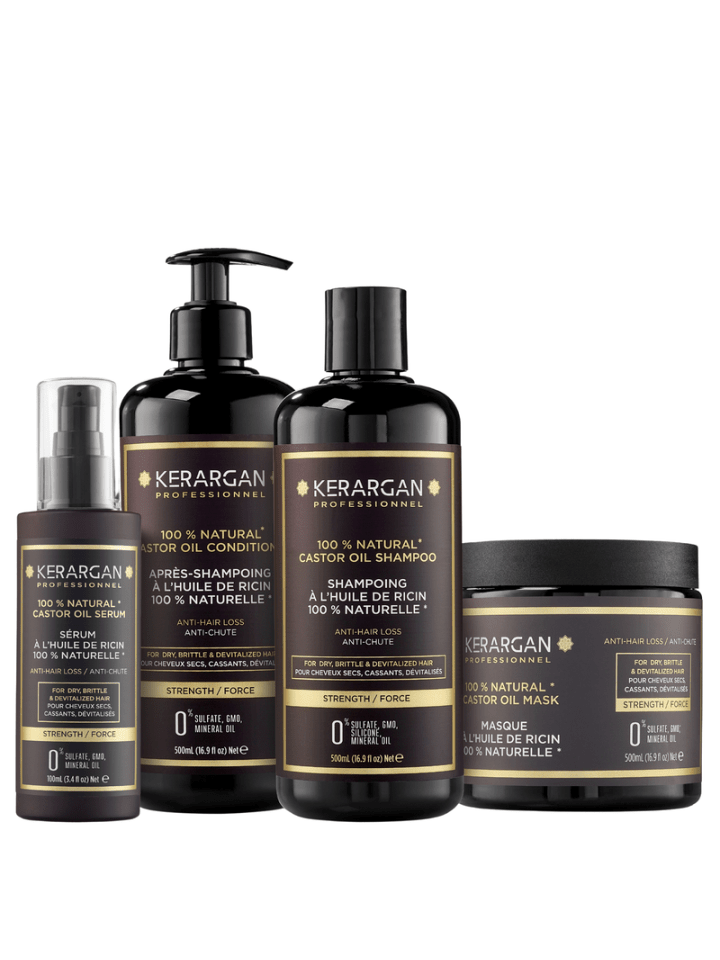 4tlg. Set: Shampoo, Spülung, Maske & Serum Rizinusöl, 3x500ml + 100ml