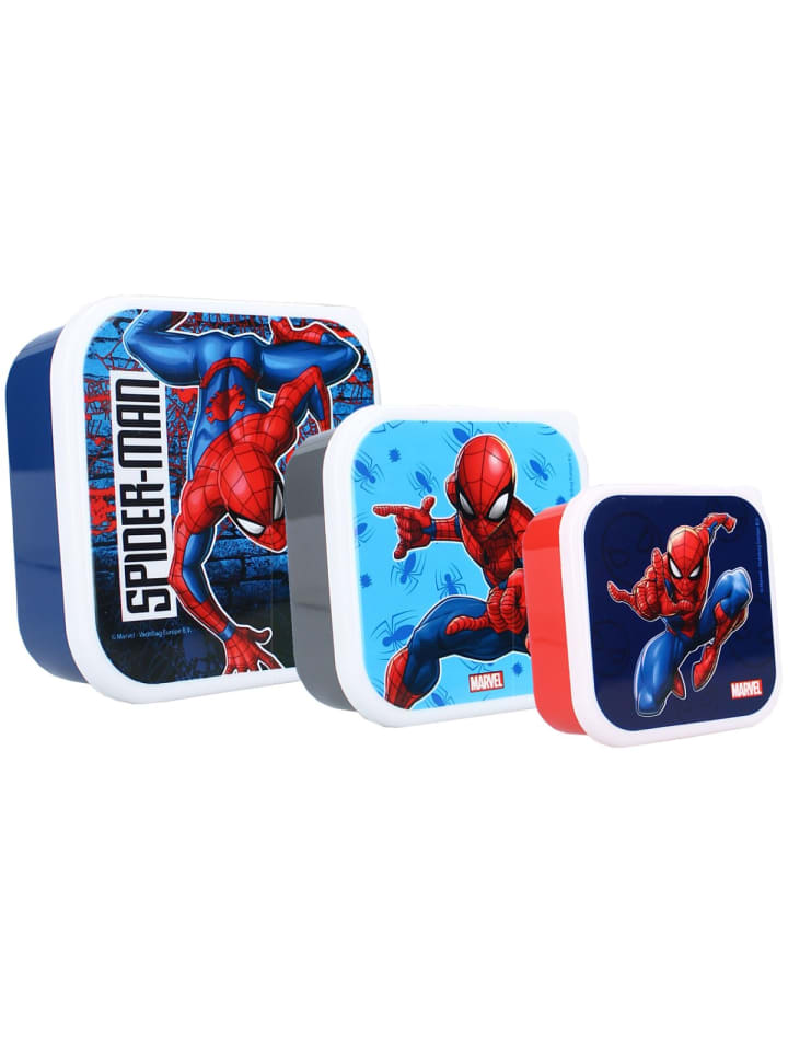 Spider-Man Snackboxen-Set – 3 stapelbare Dosen Praktisch für Schule in Blau