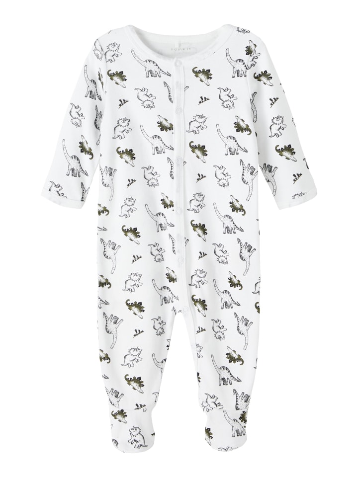 Baby Strampler "Dino" mit Knopf in Weiß