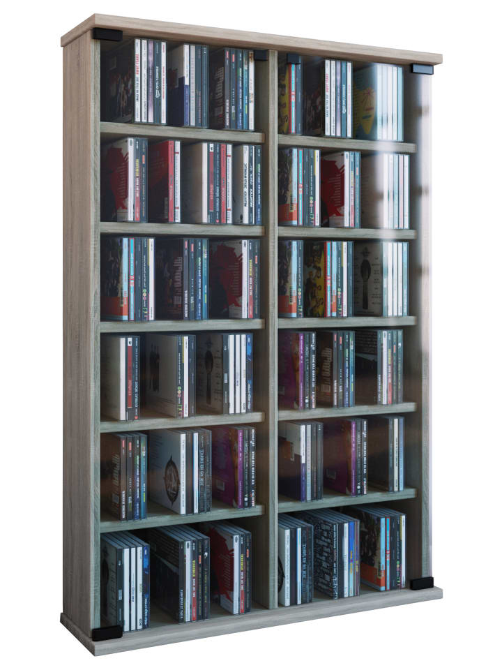 Holz CD DVD Stand Regal Schrank Roma Glastür in Sonoma-Eiche (Sägerau)