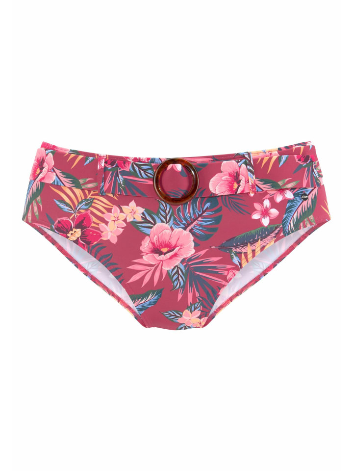 Highwaist-Bikini-Hose in rostrot-bedruckt