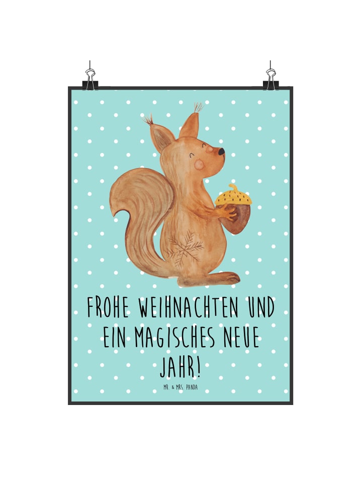 Poster Eichhörnchen Weihnachten mit Spruch in Türkis Pastell