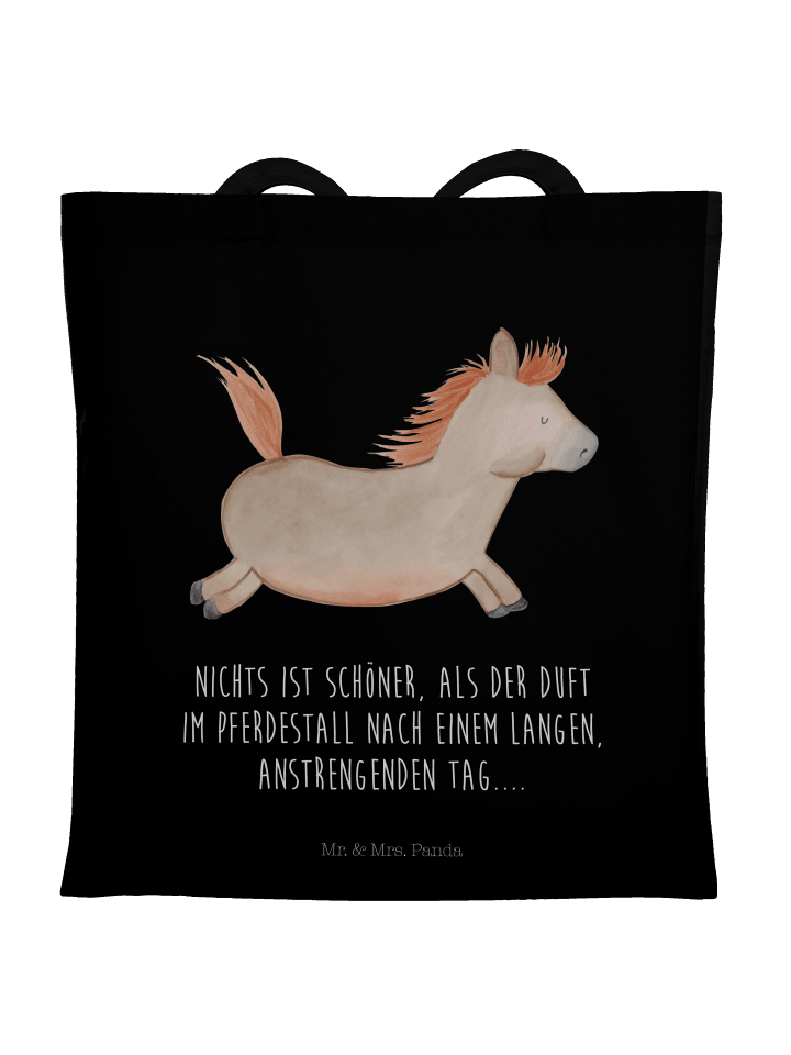 Tasche Pferd Springen mit Spruch in Schwarz