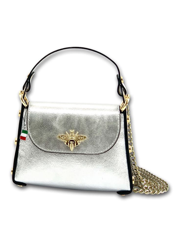 Leder Umhängetasche Florence Tasche silber ca. 19cm